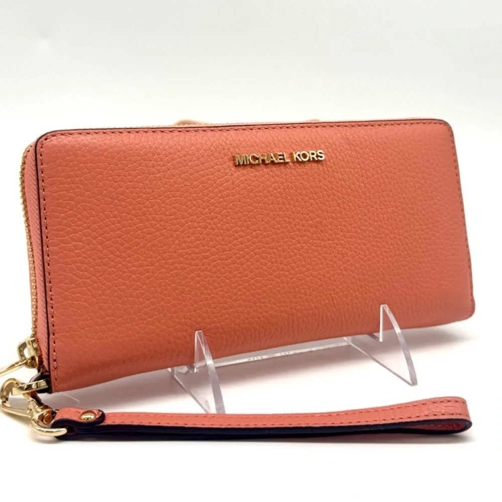 Michael Kors Large Jet Set Travel Continental Wallet Leather Sherbet
